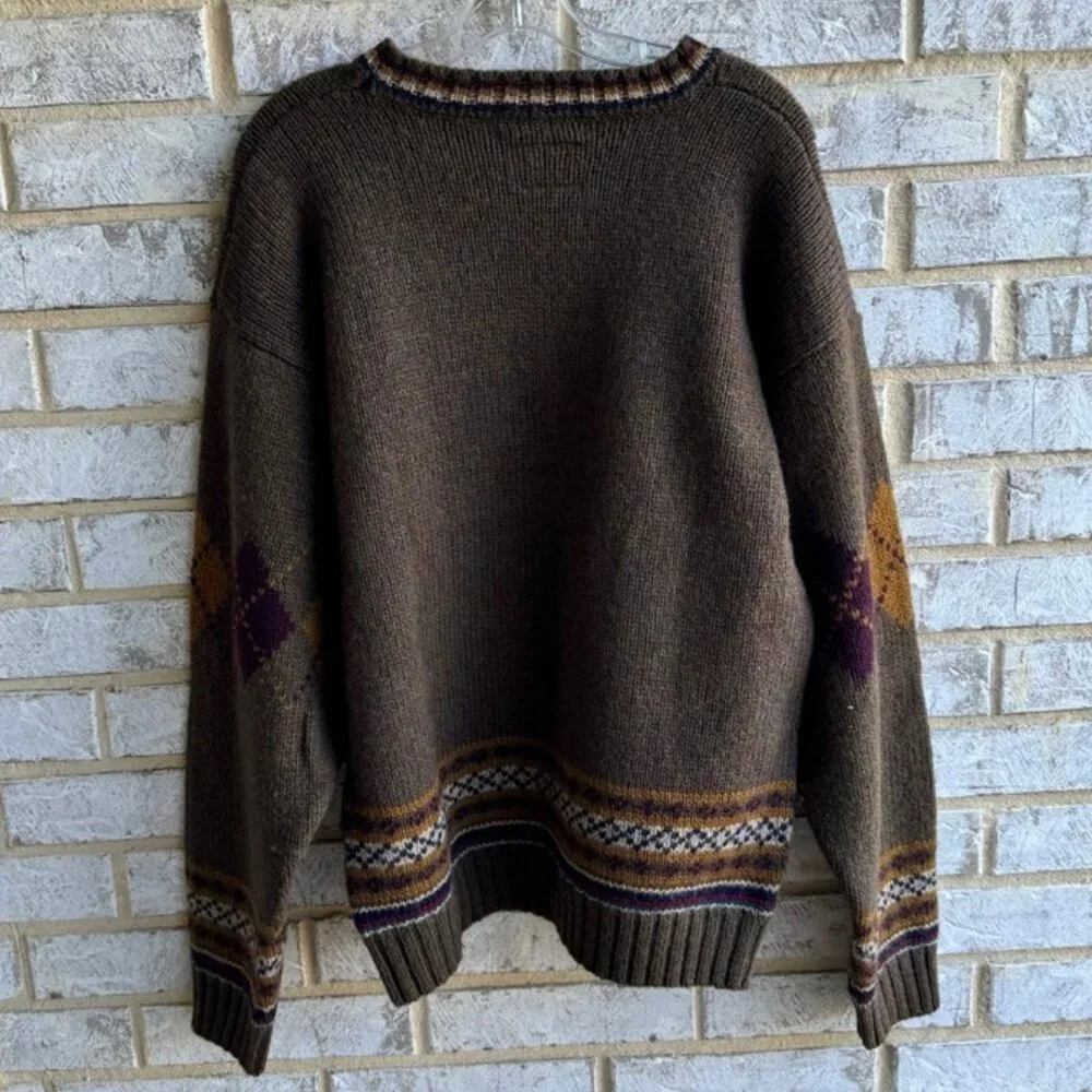 Vintage Tommy Hilfiger Argyle Pattern 100% Wool Knit Sweater Men's Size L.